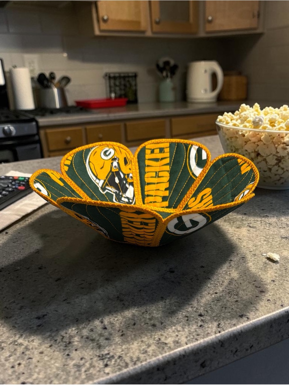 Hand Crafted Basket Center Piece Bowl Quilted Green Bay Packers Snack Bowl